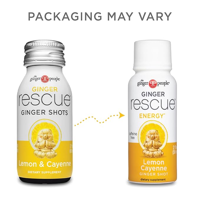 Ginger Rescue Shots by The Ginger People – Energy Boosting, Caffeine Free Energy, Digestive Heath, Lemon & Cayenne Flavor, 2 Fl Oz (Pack of 12)