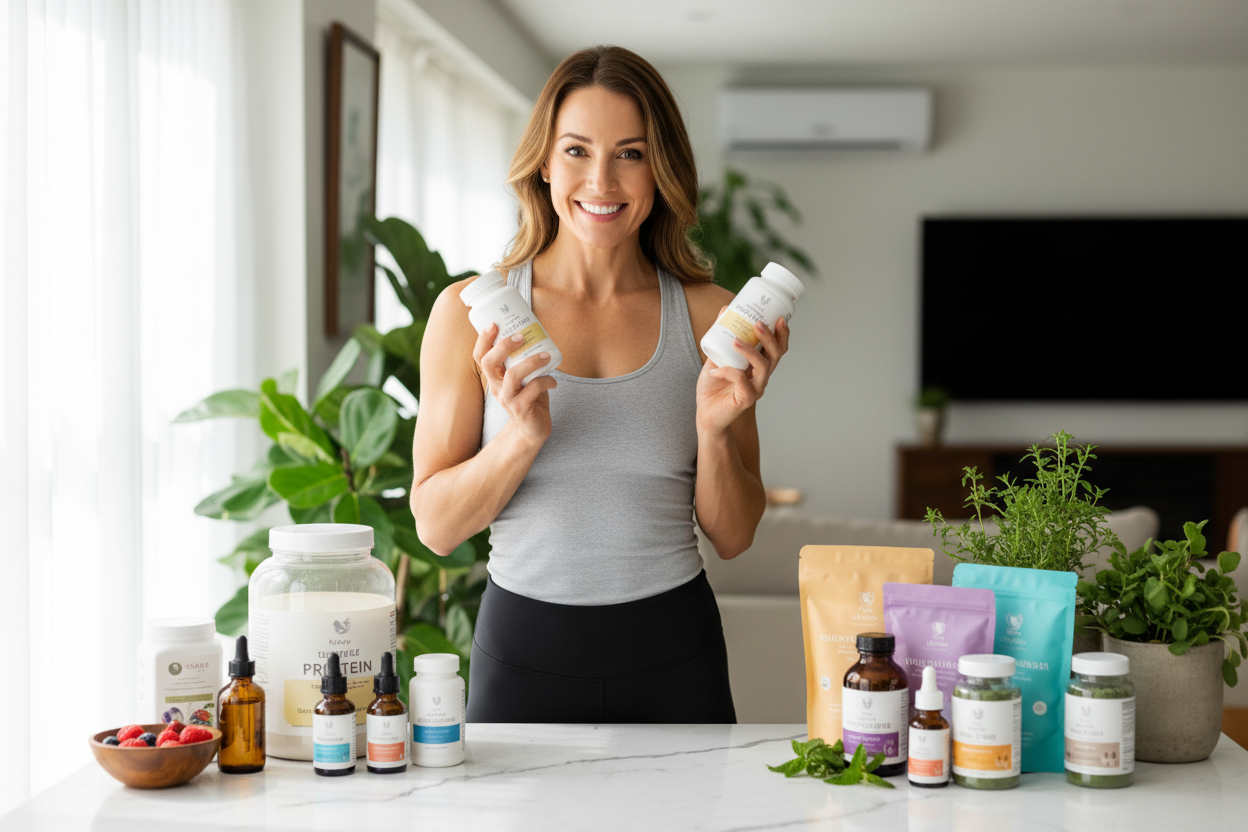 Health supplements & wellness products with model real image